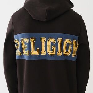 True Religion Contrast Panel Pullover Hoodie Jet Black Style 700022 Size M